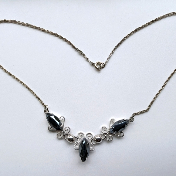 Vintage Alaskan black diamond Marquis stone necklace - Picture 1 of 3